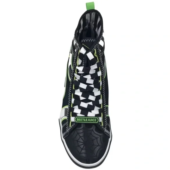 🐍Beetlejuice High-Top Sneakers Black Green Men’s Lace-Up Shoes Size 8